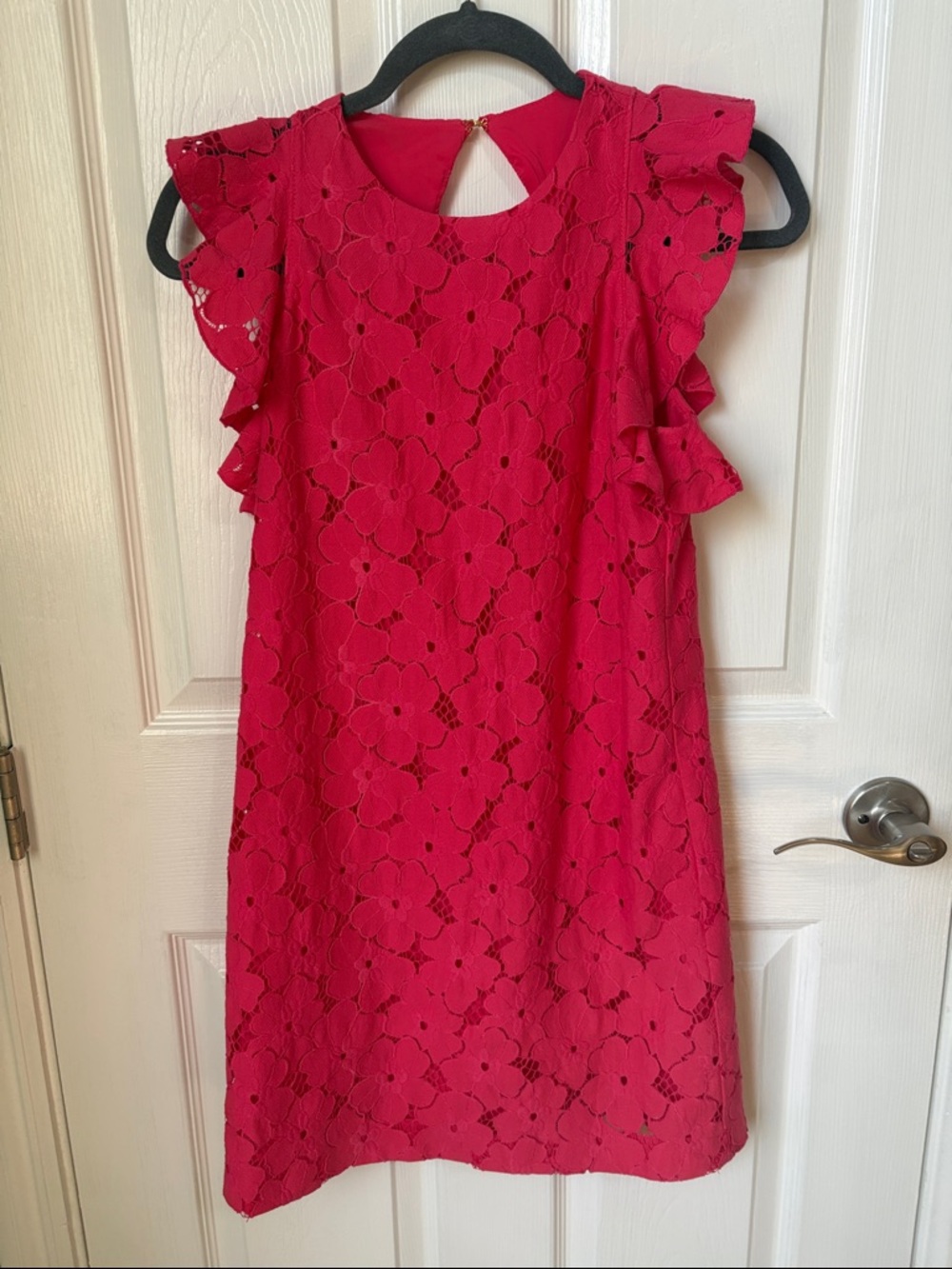 Trina Turk coral Floral Lace Ruffle Sleeve Mini Dress